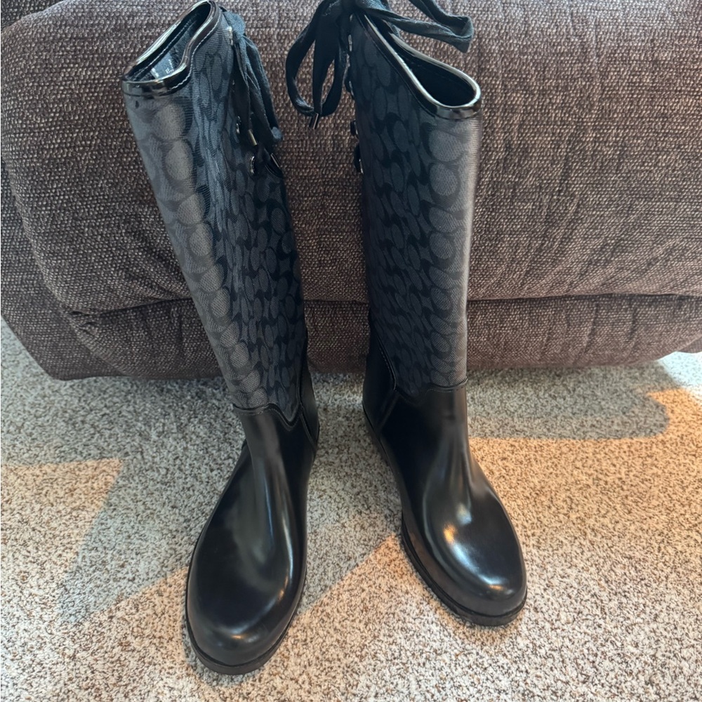 Coach Black and Gray Over the Knee Boots
